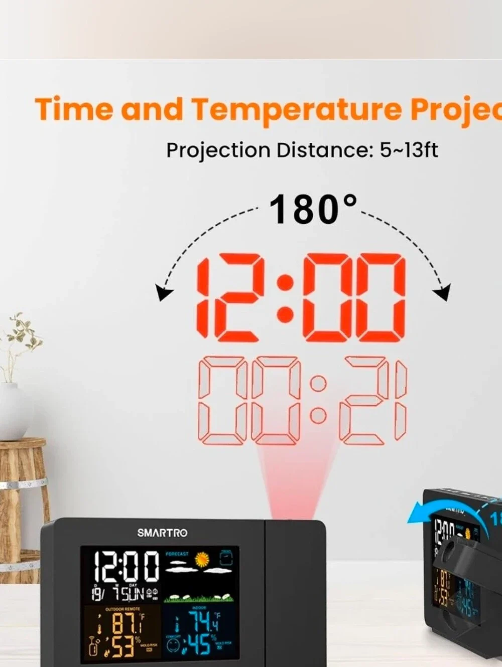 SMARTRO Projection Alarm Clock ~ Project Time & Weather on Ceiling or Wall